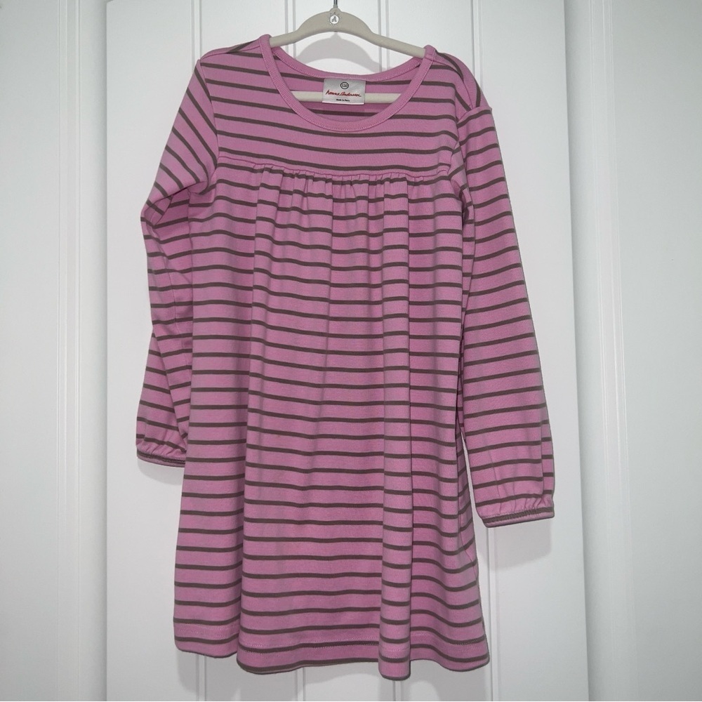 Hanna Andersson Girl’s Pink With Green Stripes Long Sleeve Dress Size 100cm/5